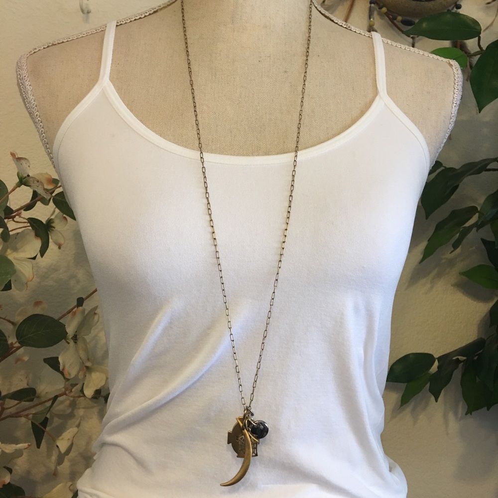 Matte gold box chain with charm cluster necklace